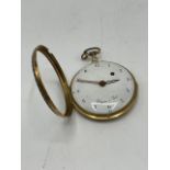 French open faced pocket watch with white porcelain dial and enamelled back. With name Gregson