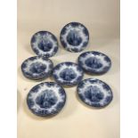 A quantity of Copeland late Spode blue and white plates 26cm and 23cm depicting castle ruins. Also