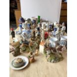 A quantity of ceramics, glasses and ornaments including Avon scent bottles, dressing table set,
