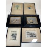 Two etchings P.Y.Pitman and one signed in pencil a pair of naval prints in black and gold frames