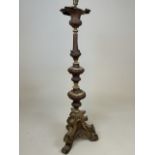 A large toleware standard lamp on tripod base. H:92cm