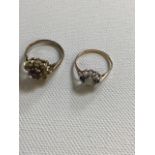 A 9ct gold opal and white stone ring size O with a silver gilt amethyst ring with white stones