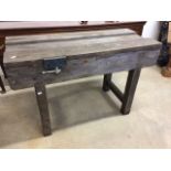 A small wooden work bench with vice W:120cm x D:52cm x H:78cm
