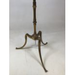 A brass Standard lamp on tripod legs - no shade H:140cm