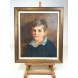 A mid 20th century portrait of a you boy. On canvas in gilt frame with fabric mount. W:38cm x H: