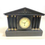 An early 20th century slate mantle clock. (a.f loose columns) W:40cm x D:13cm x H:30cm