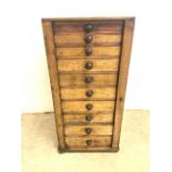 A 19th century oak Wellington chest, bank of ten drawers. Tool or watch matchmaker chest. With