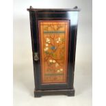 A Victorian hand painted ebonised pot cupboard with interior shelf. W:38cm x D:34cm x H:79cm