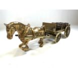An antique brass horse and dray cart.