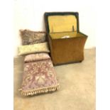 A Georgian style sewing box also with a pair of footstools and cushions.