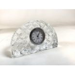 Edinburgh Crystal Quartz clock. Etched foliate pattern to face. Roman numerals to the removable