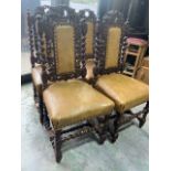 A set of four Victorian carved dining chairs with leather seats. Seat height H:46cm