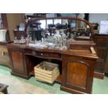 A Very large Victorian pedestal side board, curved mirror with carved surround, large serpentine