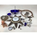 A quantity of collectible items including a vintage Metamec starburst clock, a sweetheart pin