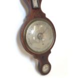 A Georgian Mahogany banjo barometer and thermometer marked John Moore, Clerkenwell, London, 1798 H: