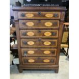 A Late Georgian early 19th century chest of six long drawers, with extensive inlay throughout. W: