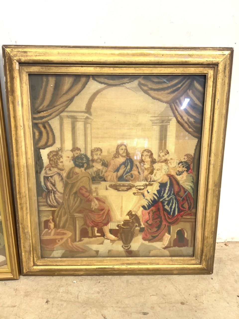 Two large tapestries in gilt frames, the last super and another. Largest W:89cm x H:97cm - Bild 2 aus 4