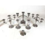 2 pairs and 2 single silver plate candlesticks. Good condition, ornate detailing. Candle nozzles