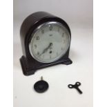 Military Bakelite mantle clock by Smiths,Enfield with pendulum and key. W:22cm x H:21cm