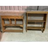 A set of antique pine wall shelves and another. W:66cm x D:20cm x H:77cm