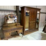 An early 20th century mahogany gentlemans wardrobe also with dressing table. W:192cm x D:58cm x