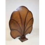 An Art Deco fan shaped wooden folding fire screen H:68cm