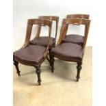 Five early 20th century leather seated dining chairs with fluted legs and studded finish. Seat