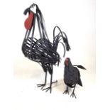 Two handmade metal chickens. H:58cm