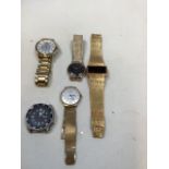 Five watches including a Blandford SA Neptune divers watch A/F with an Accurist, a Guess, A