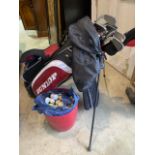 A set of right handed mens golf clubs by Dunlop Tour TP11 , 3 iron - sand wedge, putter, drive and a