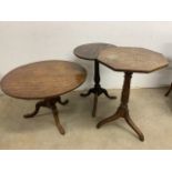 Three country oak tables. Largest. W:76cm x D:76cm x H:52cm