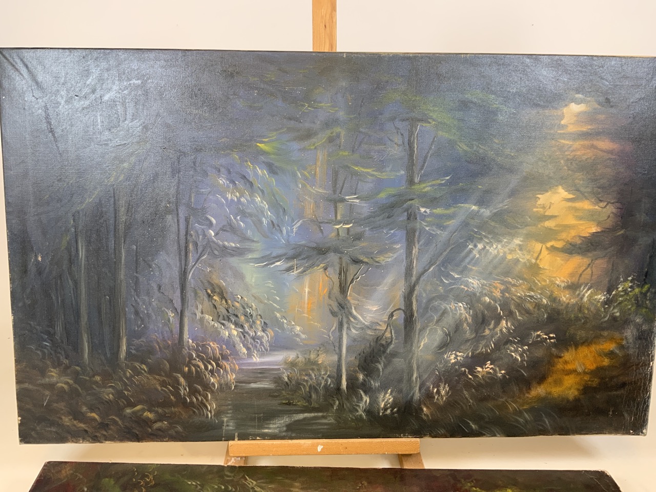 Two large oils on canvas of mystical woodland scenes. Unsigned. W:92cm x H:64cm - Bild 2 aus 4