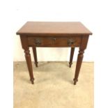 A small early 20th century hall table with drawers and metal handles on turned legs. W:69cm x D:43cm