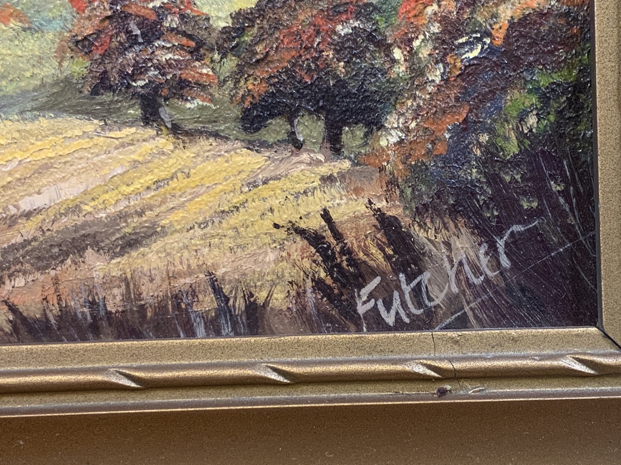 Two 20th century oils on board. One signed Futcher of Old Winchester Hill and the other initialled - Bild 3 aus 5