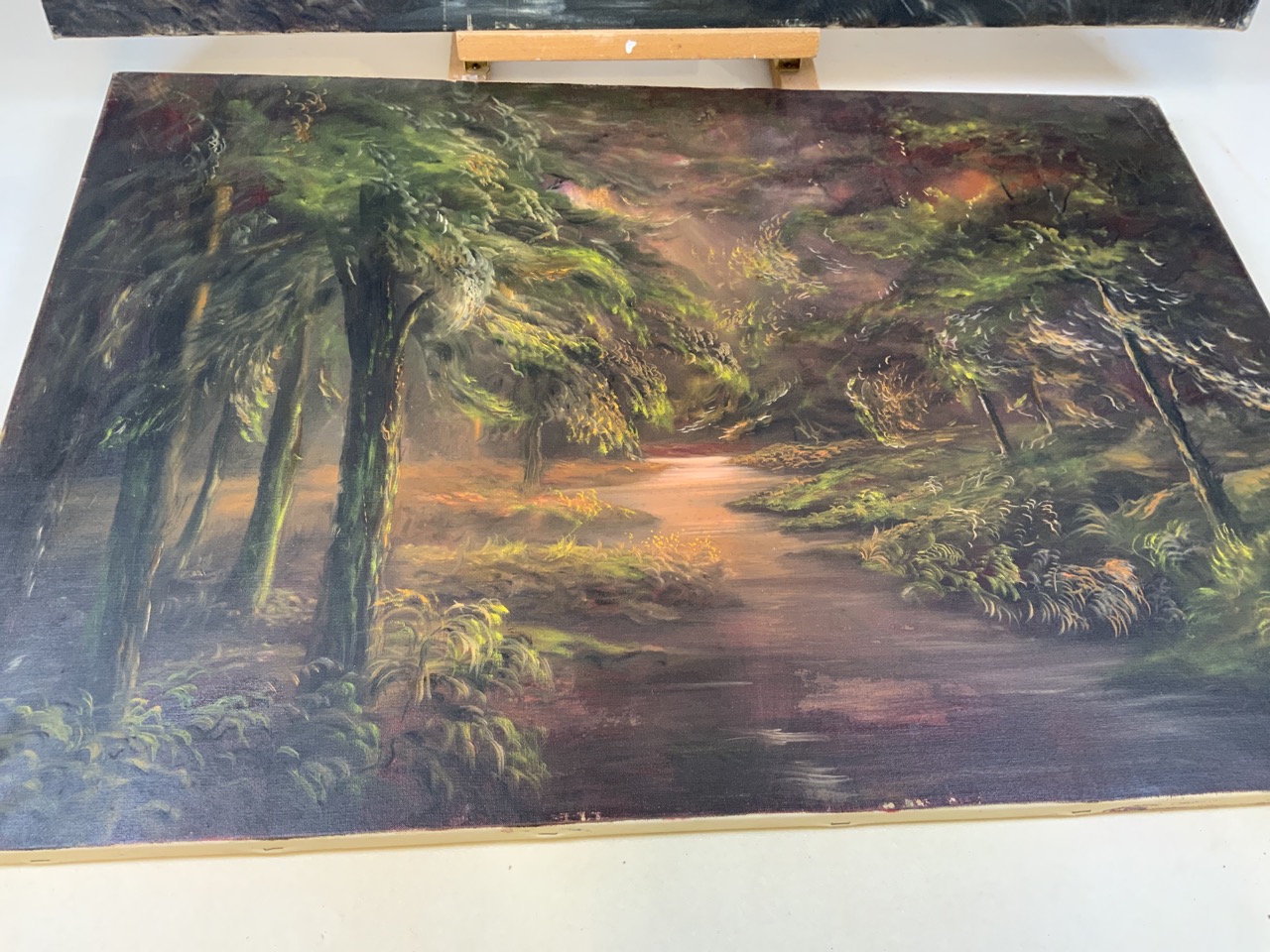 Two large oils on canvas of mystical woodland scenes. Unsigned. W:92cm x H:64cm - Bild 3 aus 4