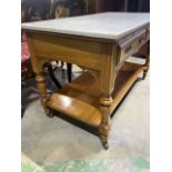A satin wood marble topped wash stand stamped John Taylor and sons Edinburgh. with two drawers (a.f)
