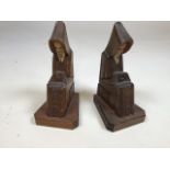 A pair of carved wood monk bookends H:20cm