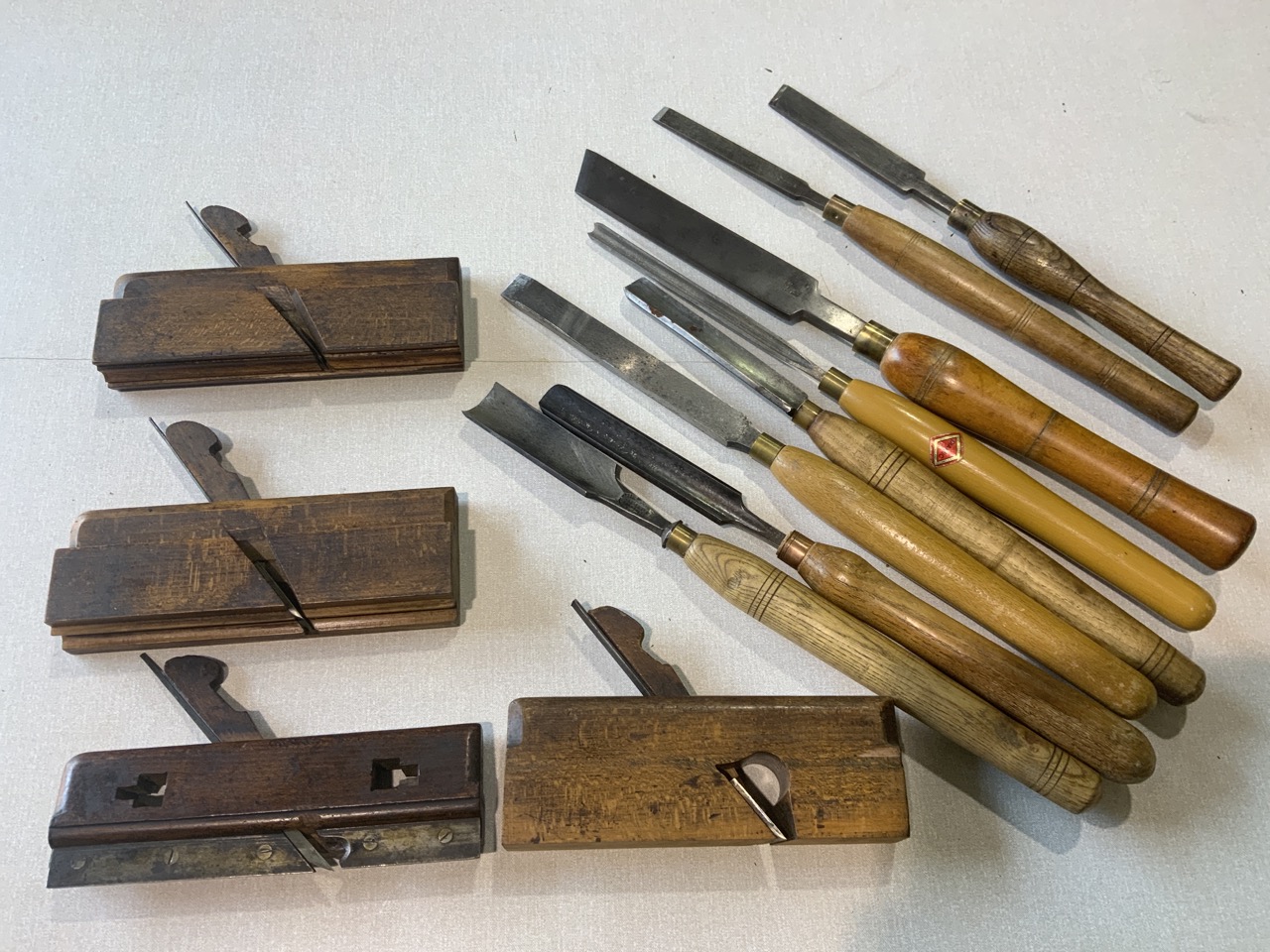 A selection of woodworkers chisels tools, Diamic, Staples, J W Smith etc.
