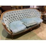 A French style upholstered button back three seater sofa. W:182cm x D:70cm x H:83cm