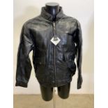 A mens leather patchwork bomber jacket