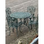 Metal garden table and chairs.