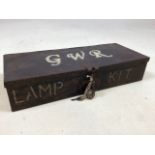 A vintage tin box containing lamp lenses. Inside of boxed with Supplied by Hallmacrome Ltd label.