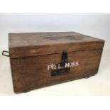 A wooden chest stencilled with military text, W:76cm x D:50cm x H:36cm