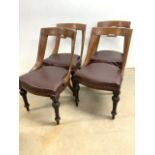 Four early 20th century leather seated dining chairs with fluted legs and studded finish. Seat