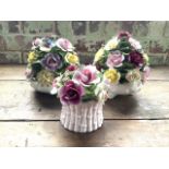 Two Aynsley ceramic flower baskets also with a Staffordshire Thorley porcelain floral ornament.