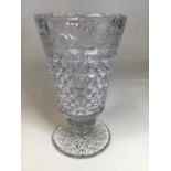 A large possibly Start crystal vintage footed flower vase with floral decoration to rim W:19cm x H: