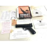 A Webley Air Pistol with original packaging and ephemera. Wembley and Scott Premier .22