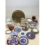 A mixed lot of ceramics, glass and a silver hallmarked napkin ring