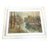 Oil on canvas of a river scene. Canvas size W:35cm x H:25cm