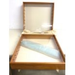 A pair of pine wall mounded display cabinets with adjustable glass shelves. W:61cm x D:61cm x H: